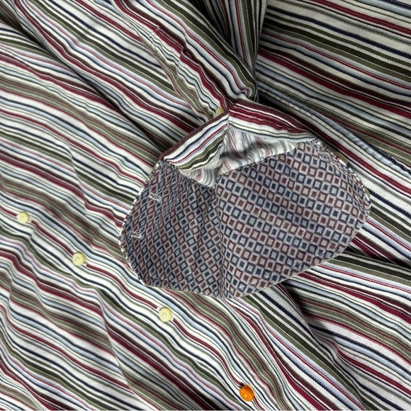 Thomas Dean Men's Button Front Down Dress Shirt Long Sleeve Large Striped Cotton - Picture 5 of 5